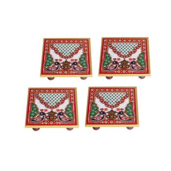 Handicrafts Paradise Marble Pooja Chowki Set Of 4 Pc 2