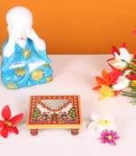 Handicrafts Paradise Marble Pooja Chowki Set Of 4 Pc