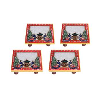 Handicrafts Paradise Marble Chowki For Puja Set Of 4 Pc 1
