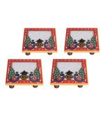 Handicrafts Paradise Marble Chowki For Puja Set Of 4 Pc
