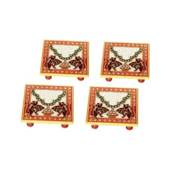 Marble Chowki set of 4 pc with Mouse Painted 1