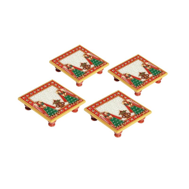 Marble Puja Chowki set of 4 pc with Kalash
