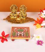 Marble Chowki set of 4 pc with Peacock design Painted