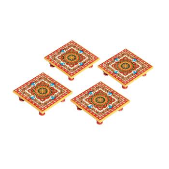 Marble Chowki set of 4 pc with intricate floral Painting 1
