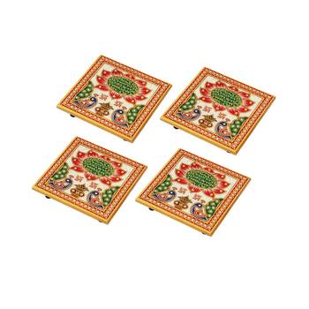 Marble Chowki set of 4 pc with Lotus Painting 1