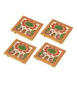 Marble Chowki set of 4 pc with Lotus Painting