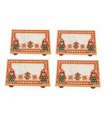 Marble Puja Chowki set of 4 pc Rectangle shape with Kalash design