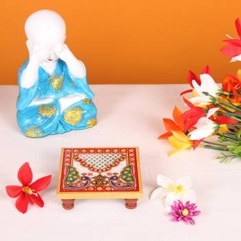 Handicrafts Paradise Marble Pooja Chowki Set Of 10 Pc 2