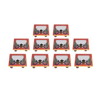 Handicrafts Paradise Marble Chowki For Puja Set Of 10 Pc 1
