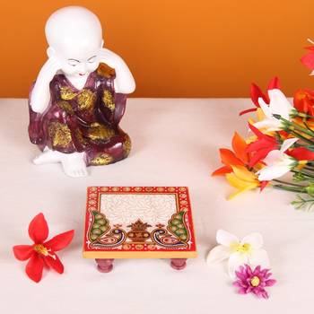 Handicrafts Paradise Marble Chowki For Puja Set Of 10 Pc 2