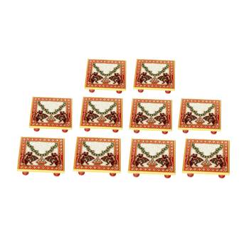 Marble Chowki set of 10 pc with Mouse Painted 1
