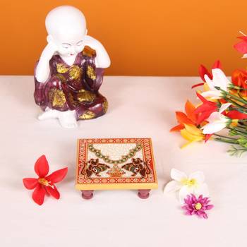 Marble Chowki set of 10 pc with Mouse Painted 2