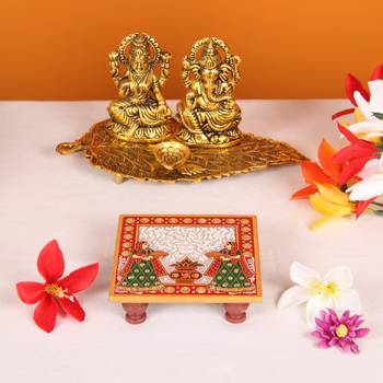 Marble Puja Chowki set of 10 pc with Kalash 1