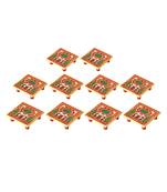 Marble Chowki set of 10 pc with Peacock design Painted