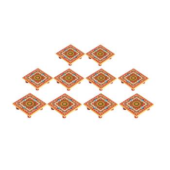 Marble Chowki set of 10 pc with intricate floral Painting 2