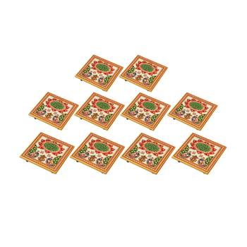 Marble Chowki set of 4 pc with Lotus Painting 2