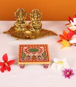 Marble Chowki set of 4 pc with Lotus Painting