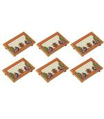 Marble Puja Chowki set of 6 pc Rectangle shape with Peacock design and Kalash
