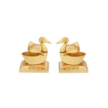 Pair of Roli tikka haldi kumkum holder in metal swan shaped 1