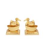 Pair of Roli tikka haldi kumkum holder in metal swan shaped