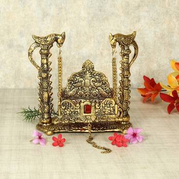 Handicrafts Paradise Handicrafted Pooja Jhula | Swing | Palana | Nand Gopal Palana in Metal - 8 x 3.5 x 6.5 inches 1