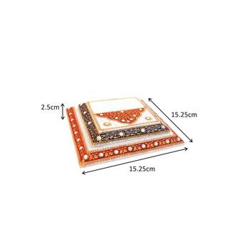 Marble Step Chowki With Red And Blue Enamel Work 1