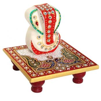 Marble Enamel Painted Ganesha Placed On Chowki 1