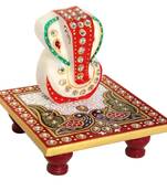 Marble Enamel Painted Ganesha Placed On Chowki