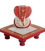 Marble Ganesha With Kundan Work Placed On Chowki