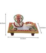 Handicrafts Paradise Marble Chowki Ganesha With Diya And Peacock Motif Painted