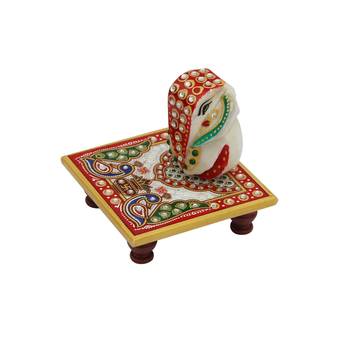 Handicrafts Paradise Marble Pooja Chowki Ganesha 2