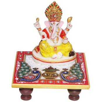 Handicrafts Paradise Marble Pooja Chowki And Resin Ganesha 1