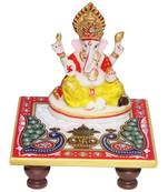 Handicrafts Paradise Marble Pooja Chowki And Resin Ganesha
