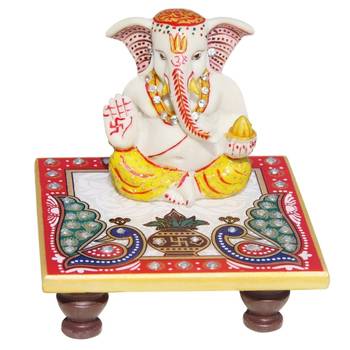 Handicrafts Paradise Marble Puja Chowki And Resin Ganesha 1