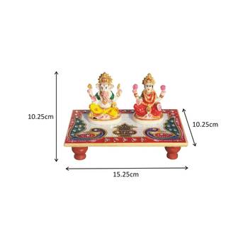 Handicrafts Paradise Marble Pooja Chowki With Resin Laxmi Ganesha 1