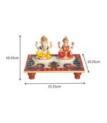 Handicrafts Paradise Marble Pooja Chowki With Resin Laxmi Ganesha
