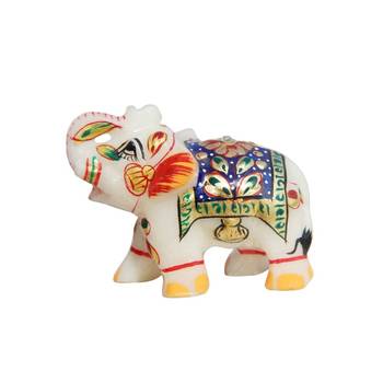 Handicrafts Paradise Marble Elephant Emboss Painting Blue Colour 1