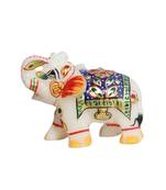 Handicrafts Paradise Marble Elephant Emboss Painting Blue Colour