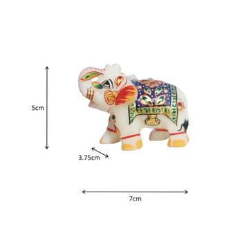 Handicrafts Paradise Marble Elephant Emboss Painting Blue Colour 2