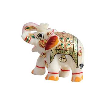 Handicrafts Paradise Marble Elephant Emboss Painting Golden Colour 1
