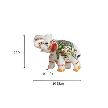Handicrafts Paradise Marble Elephant Emboss Painting Green Colour 2
