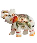 Handicrafts Paradise Marble Elephant Trunk Up Golden Emboss Painting
