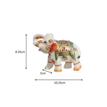 Handicrafts Paradise Marble Elephant Trunk Up Golden Emboss Painting 2
