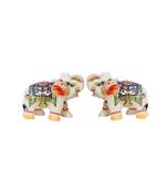 Handicrafts Paradise Pair Of Marble Elephant Emboss Painting Blue Colour