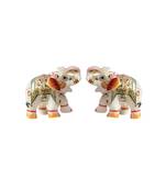 Handicrafts Paradise Pair Of Marble Elephant Emboss Painting Golden Colour