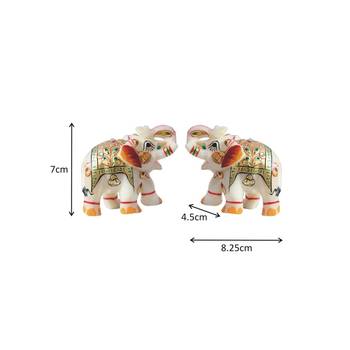 Handicrafts Paradise Pair Of Marble Elephant Emboss Painting Golden Colour 2