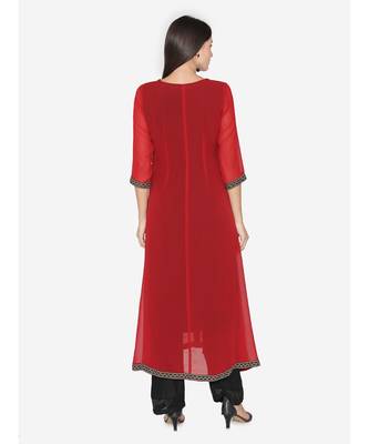 Women Maroon embroidered Flared  Kurta 4