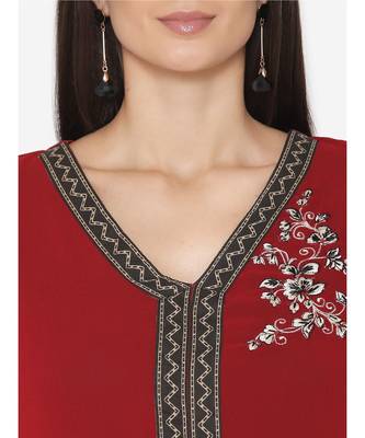 Women Maroon embroidered Flared  Kurta 5
