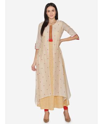 Beige embroidered Hemline  Kurta 1