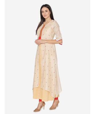 Beige embroidered Hemline  Kurta 2